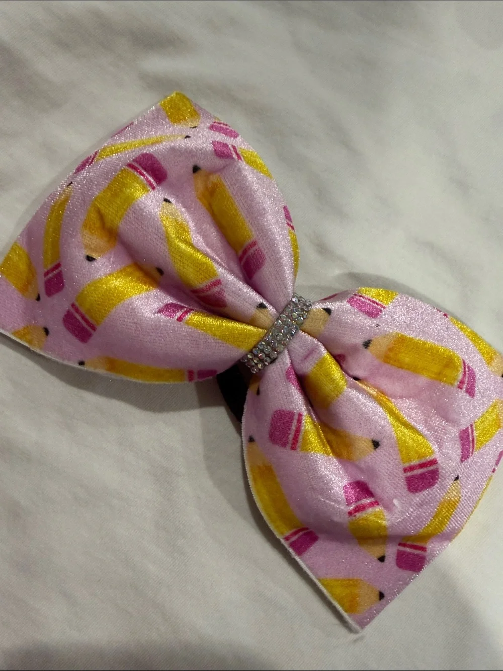 Kids Alphabet & Pencil Bow Hair Elastics - White and Pink